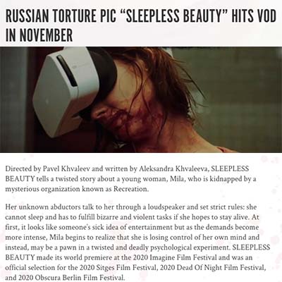 RUSSIAN TORTURE PIC “SLEEPLESS BEAUTY” HITS VOD IN NOVEMBER
